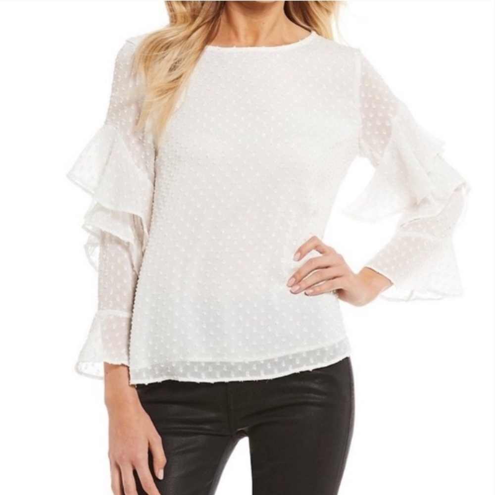 Sancturary Bianca White Ruffle Textured Blouse